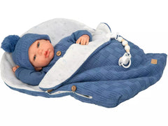 Bambola Reborn Alberto 40cm con sacco a pelo blu