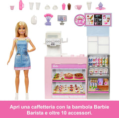 Barbie Caffetteria, Playset Con Bambola Barista Bionda, Macchinetta Per Il Caffè Funzionante E Oltre 10 Accessori