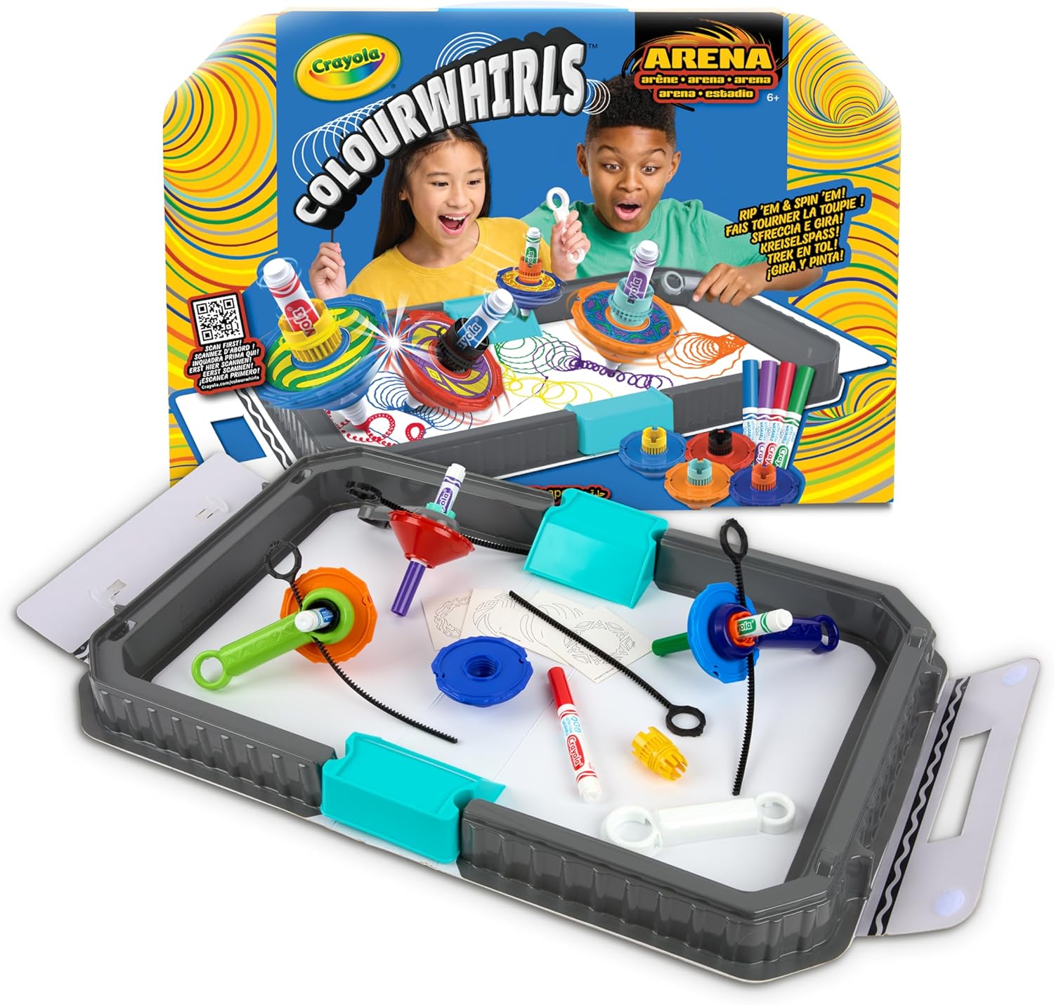 Crayola - ColourWhirls la Trottola dei Colori Battle Arena con 4 Trottole