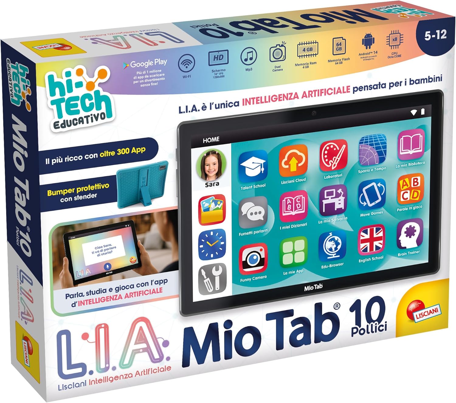 Lisciani - Tablet per bambini Hi Tech Educativo L.I.A. Mio Tab 10 pollici