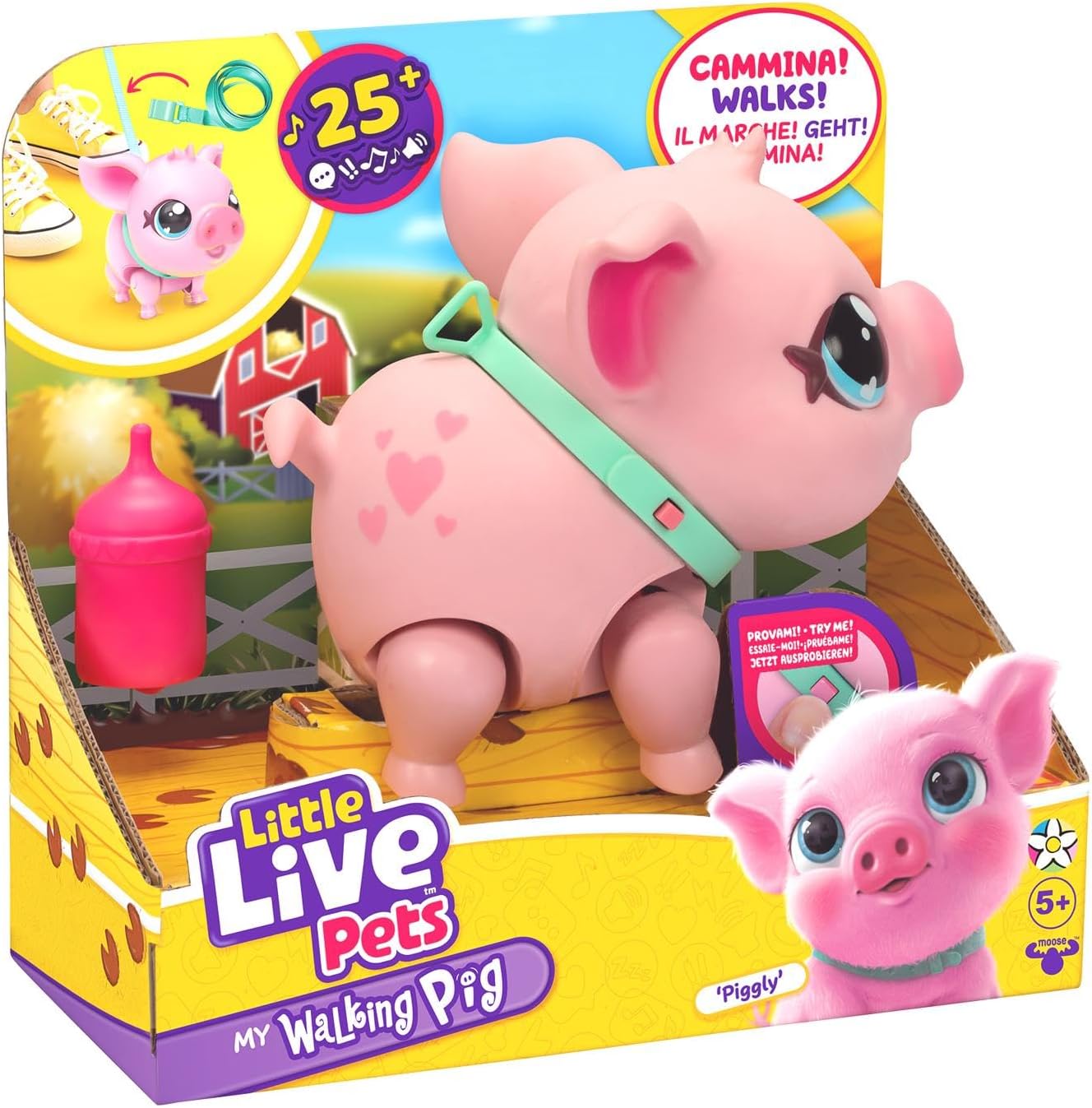 Little Live Pets - My Walking Pig interattivo con guinzaglio, biberon e oltre 25 suoni e reazioni