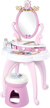 Smoby - Disney Princess specchiera 2 in 1 con sgabello, specchio girevole e 10 accessori