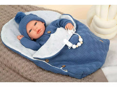 Bambola Reborn Alberto 40cm con sacco a pelo blu