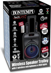 Cassa Amplificatore Trolley Karaoke con 2 Microfoni Wireless, luci RGB e display