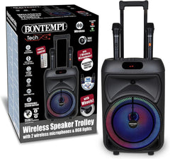 Cassa Amplificatore Trolley Karaoke con 2 Microfoni Wireless, luci RGB e display