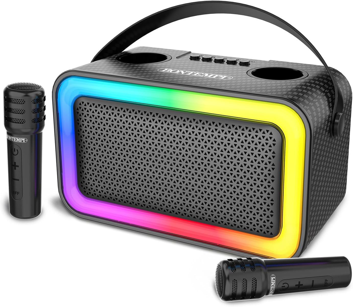 Cassa Wireless con 2 Microfoni Senza Filo, Radio, RGB