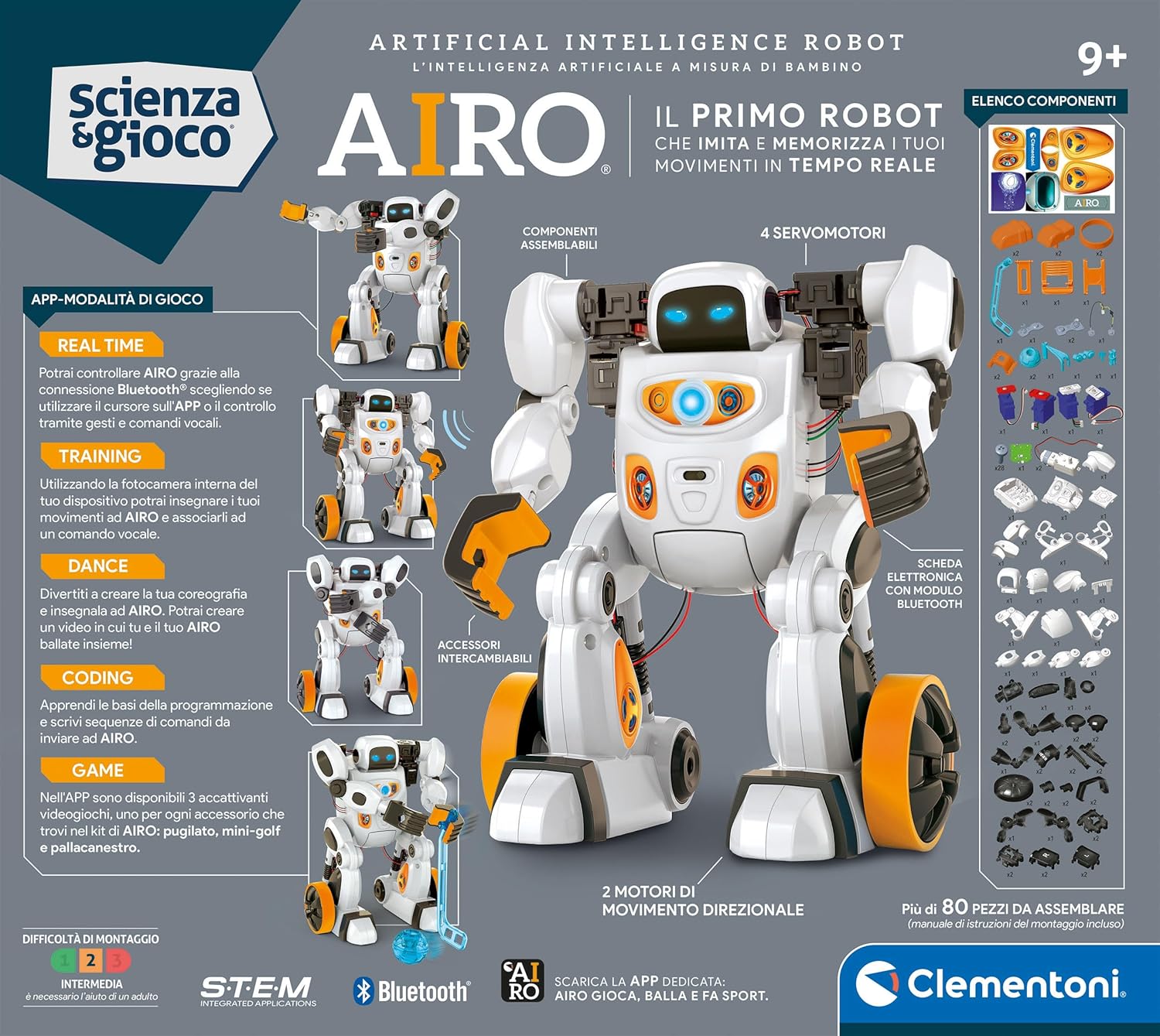 Clementoni Scienza e Gioco Robotics - Space Miner, Robot 3 in 1 da Costruire, per Bambini 9+ Anni, con Motore a Molla e App Dedicata per l'Assemblaggio, Lingua Italiana, 19344