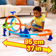 Hot Wheels - Set Pista del Mega Ciclone con due giri della morte e macchinina