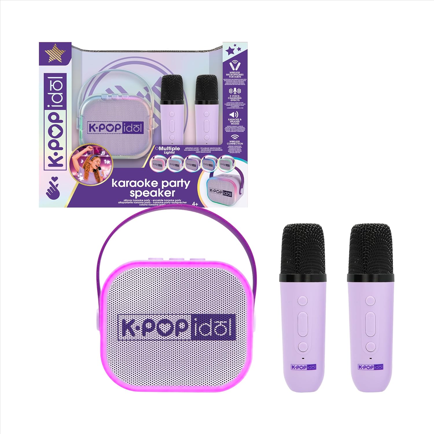 K-Pop Idol - Karaoke Party Speaker Cassa con 2 Microfoni Wireless e Illuminazione LED