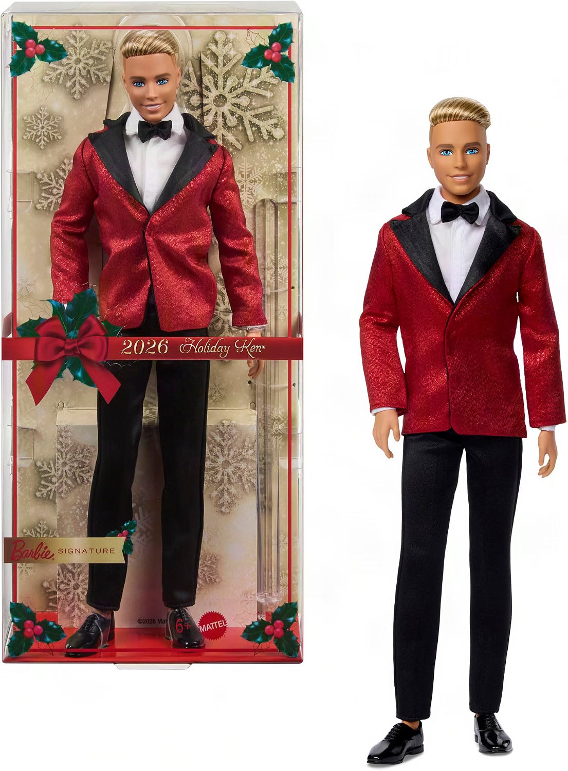 Ken Magia delle Feste 2026 da collezione con tuta elegante e giacca rossa