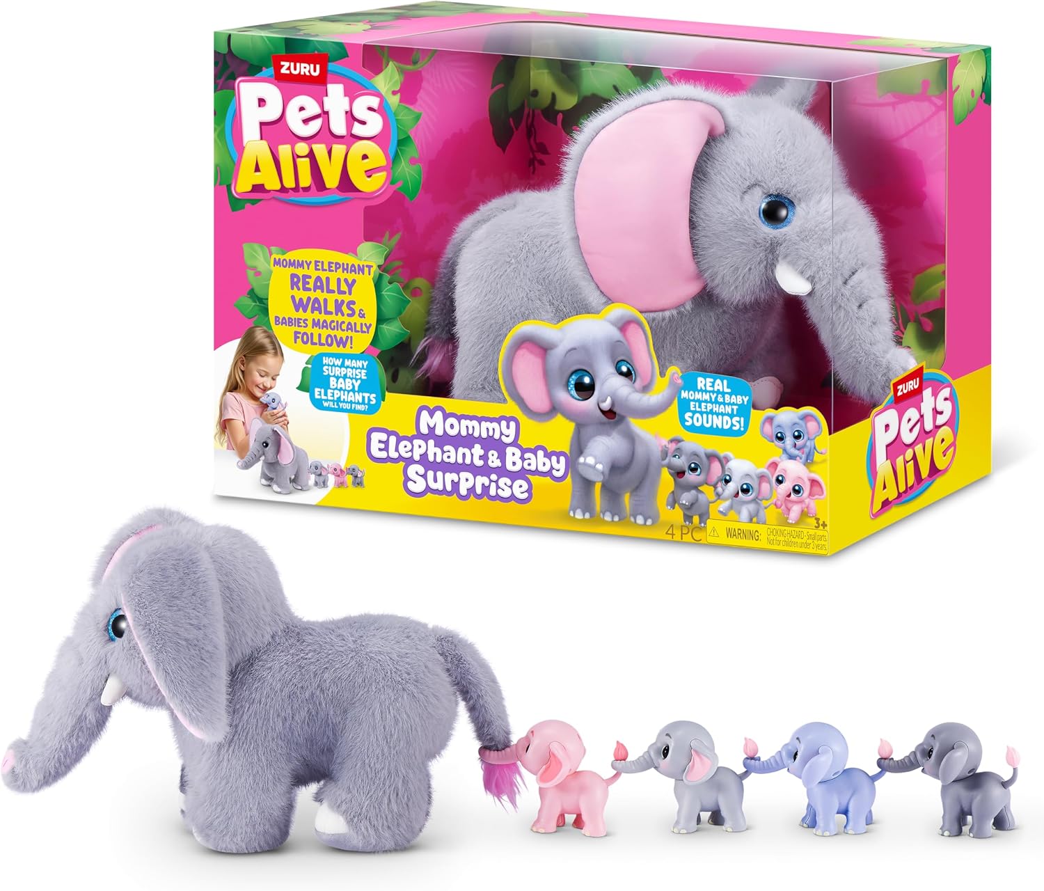 Pets Alive - Mommy Elephant and Baby Surprise Peluche interattivo con sorpresa cuccioli