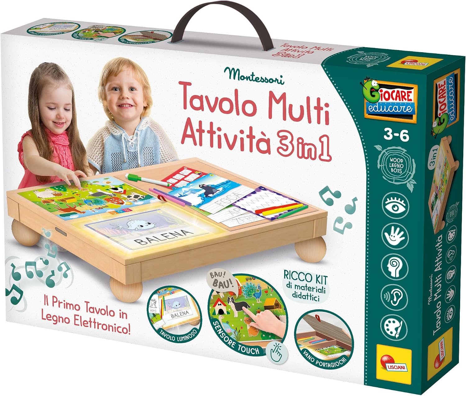 Tavolino Multi Attività 3 in 1 in Legno Elettronico Montessori