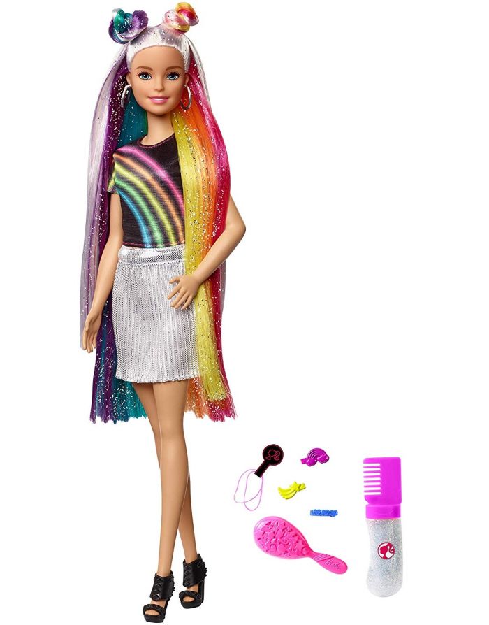 Barbie - Hairstyle Capelli Arcobaleno, Pettinabile con Capelli Ricci  Castani e Ciocche Arcobaleno Fluo, per Creare Tante Acconciature, Accessori  Color Reveal, Giocattolo per Bambini, 3+ Anni, HMD79 : : Giochi e  giocattoli