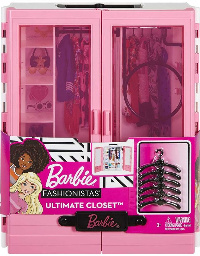 Barbie - Armadio da Sogno Fashionistas, armadio rosa trasportabile con  tanti accessori trendy inclusi, sei appendini e tanto spazio per riporre i